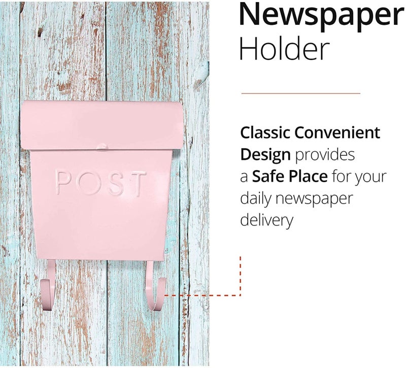 NACH Mailboxes for Outside Wall Mount, 12 x 11.2 x 4.5 inch, Pink Wall Mounted Mailbox, Waterproof Mailbox with Outdoor Newspaper Holder - The Euro Mailbox - Image 4